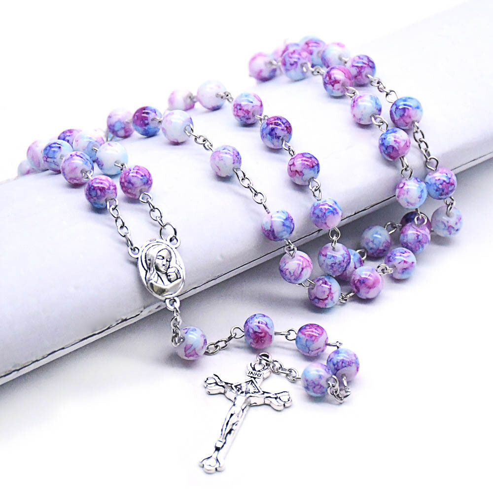 Purple Glass Beads Rosary Necklace – Catholic Holy Center & Crucifix