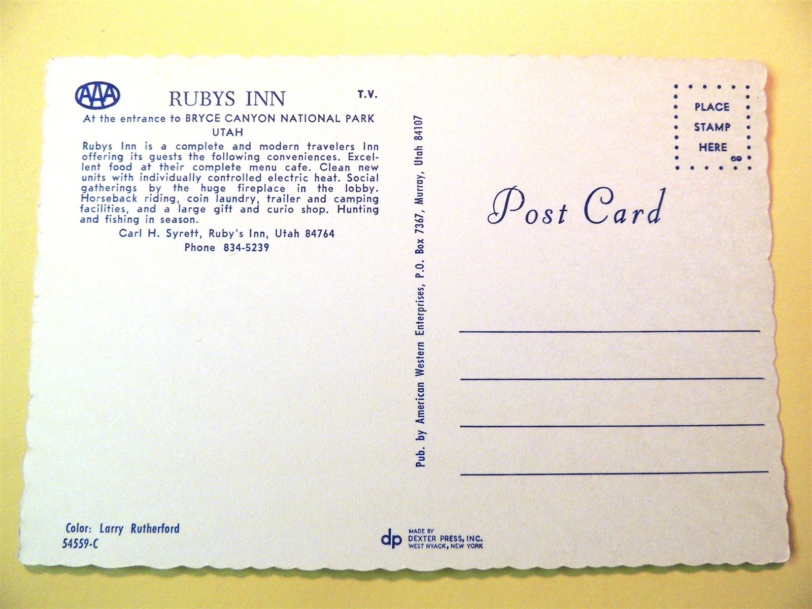 Ruby’s Inn Motel Bryce Canyon Utah vintage postcard