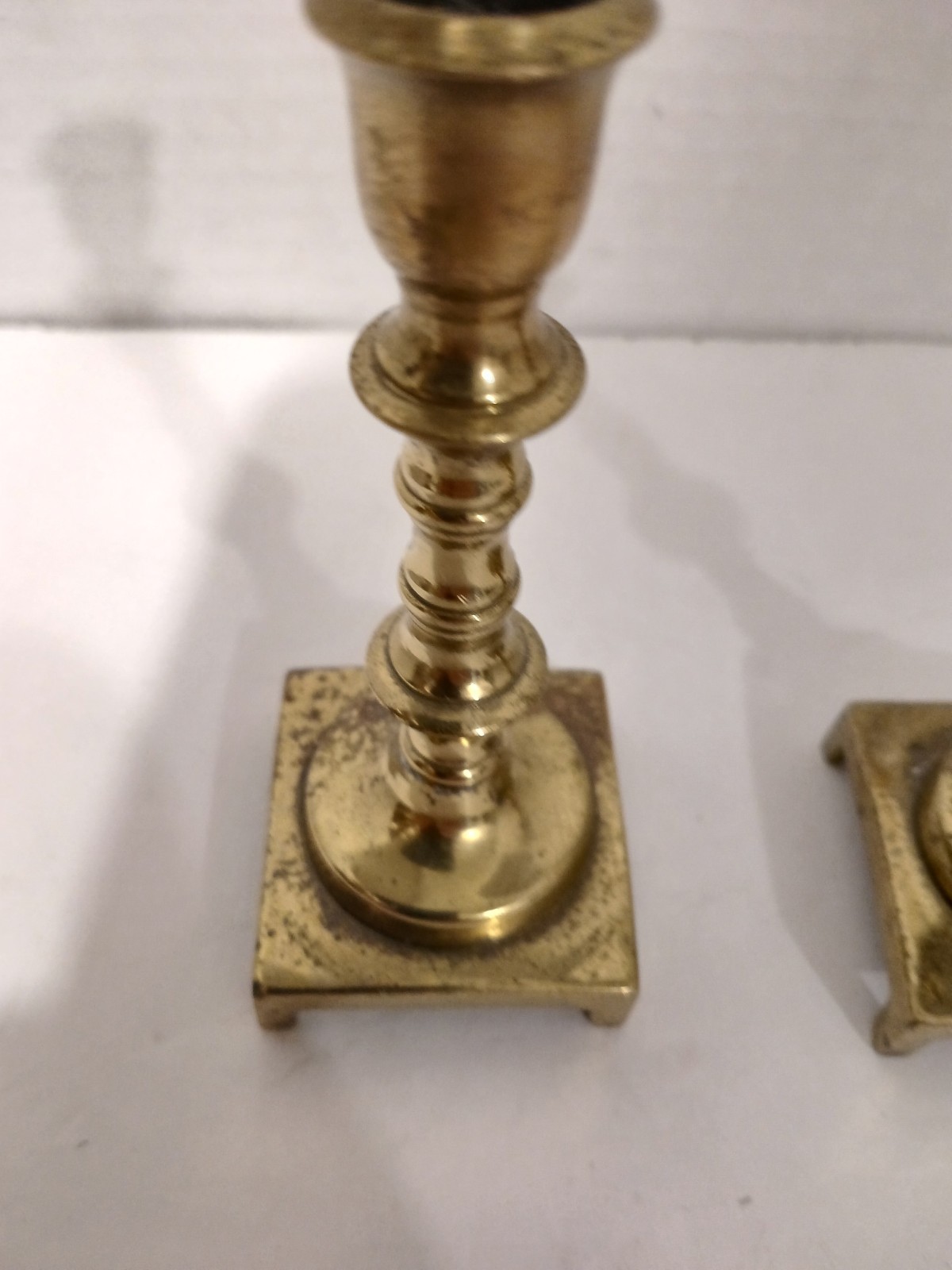 2 Mini Vintage Solid Brass Candlesticks 4 Inch” Tall Square Base