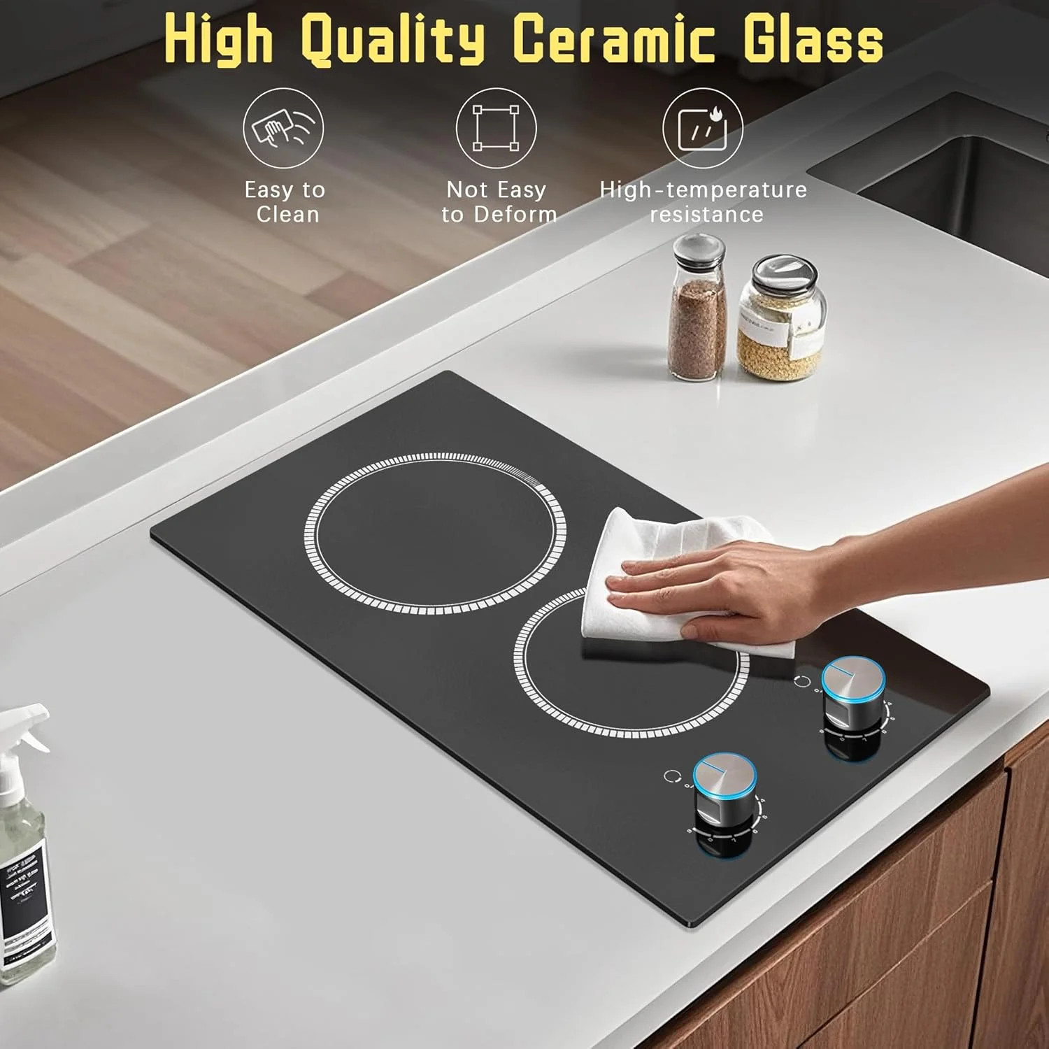 2 Burner Electric Cooktop, 12 Inch Electric Stove Top, 120V Stove Top Burner Kno