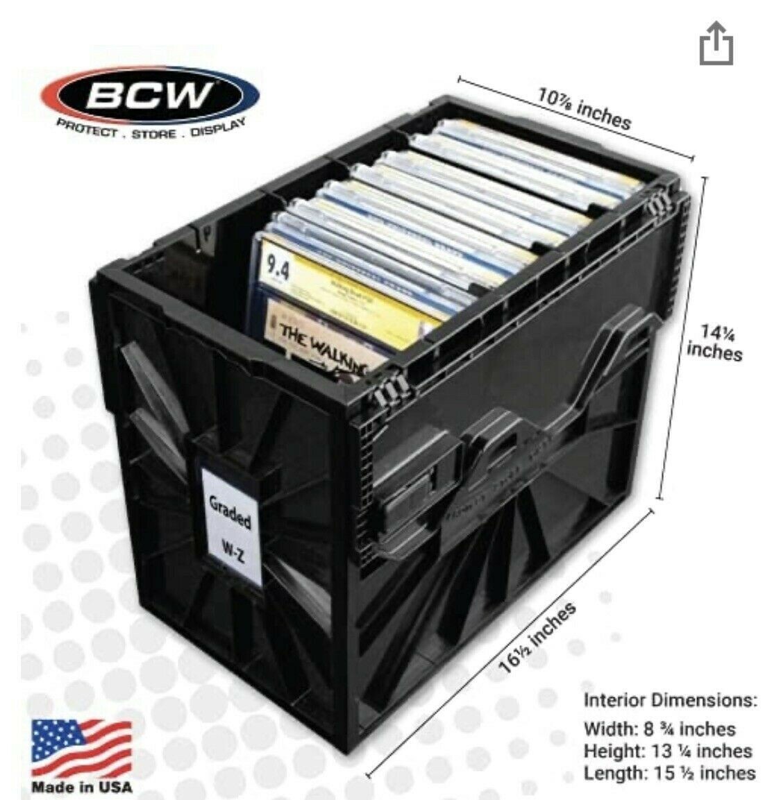 BCW Plastic Black CGC Graded Comic Book Box Acid Free Storage Tote Bin