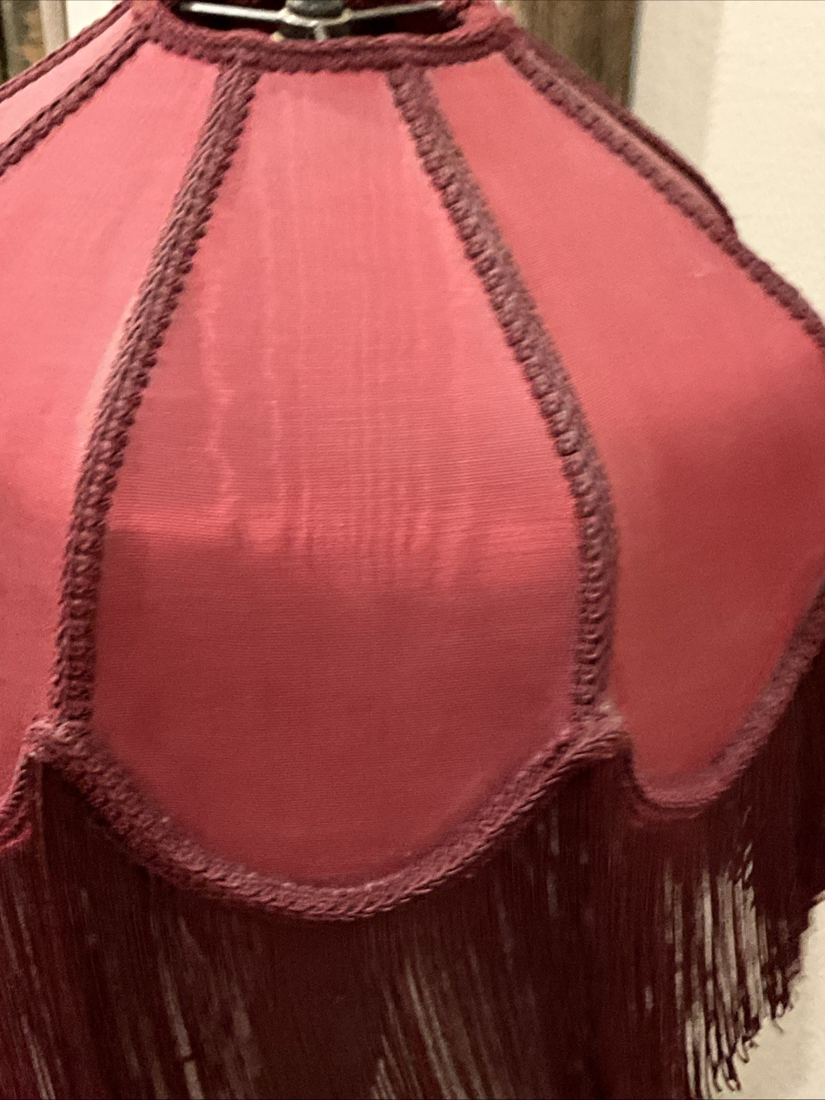 Vintage Victorian Art Nouveau Style Cast Metal Table Lamp Red Fringe Shade
