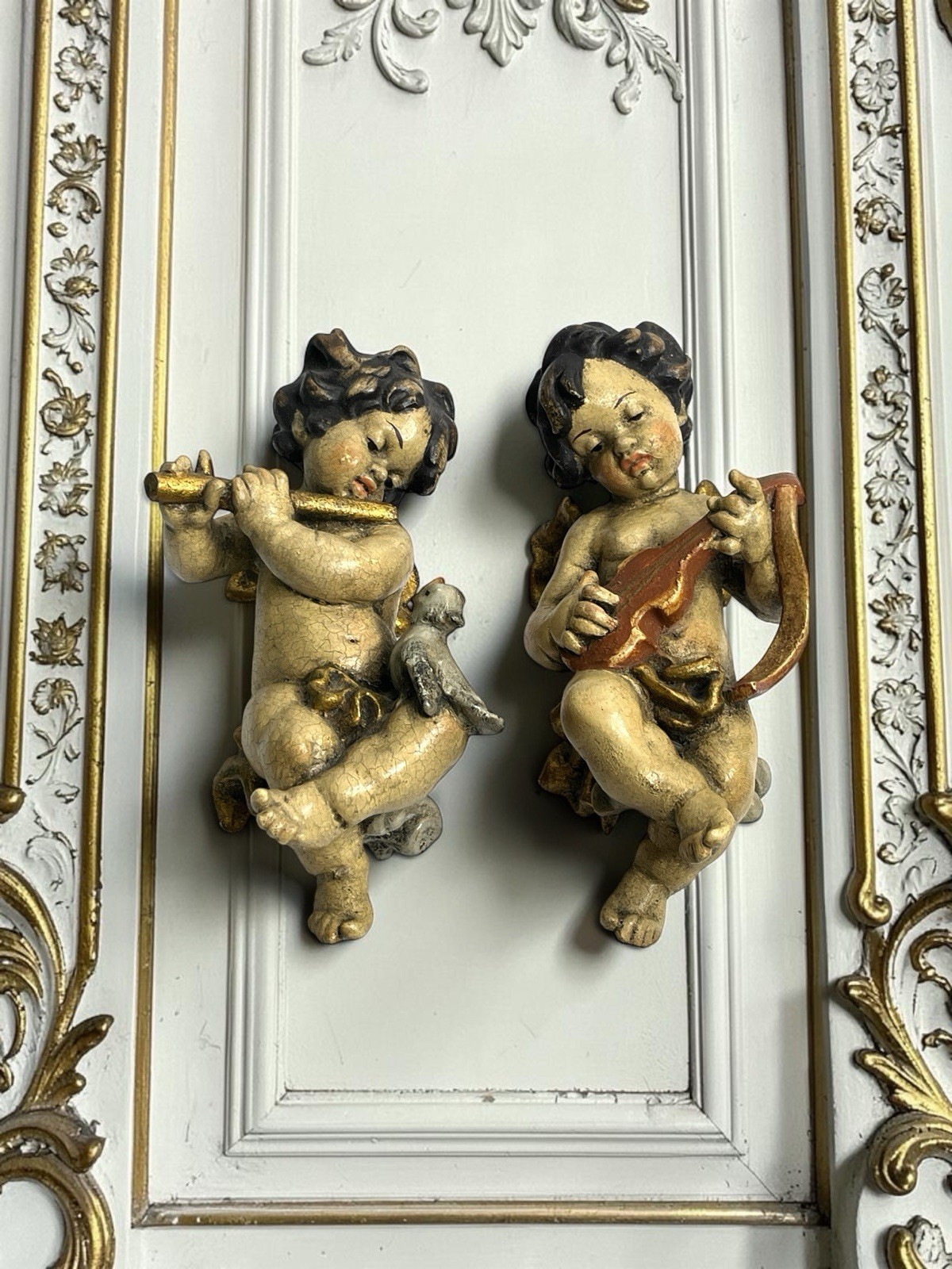 Pair Of Mid 20th Century Italian Putti Baroque-Style Cherubs Hand-Crafted Small