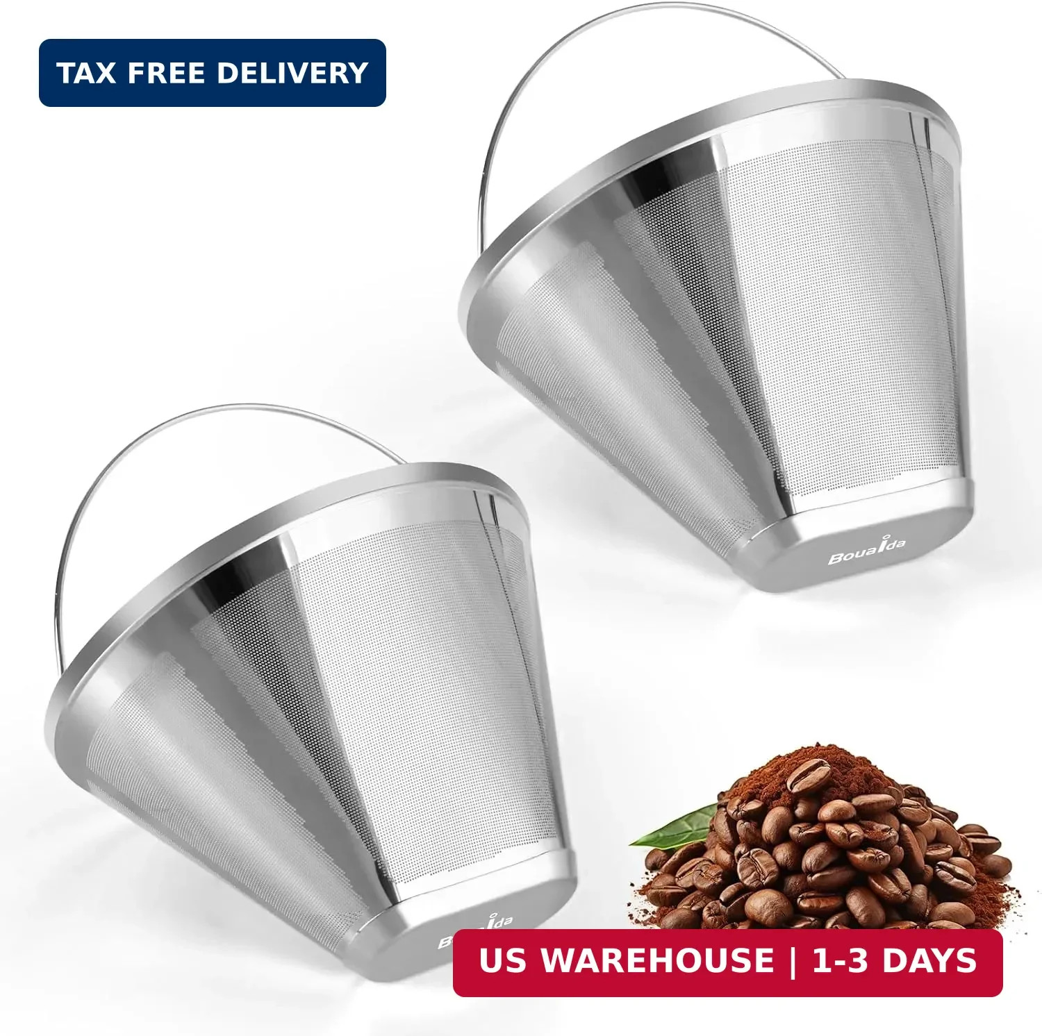 Reusable Cone Coffee Filters 4，304 Stainless Steel Permanent Coffee Filter，Perma