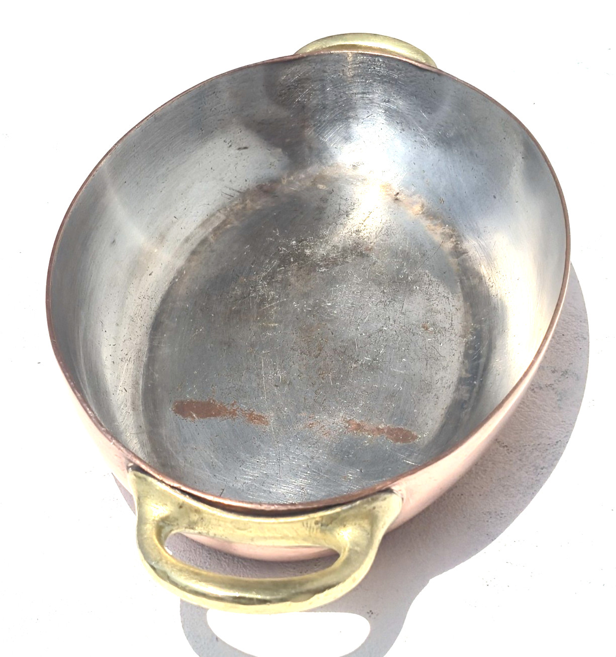 Vintage 10.4inch Oval Copper Plate Frying Pan Silver Lining Made in France 2.6lb