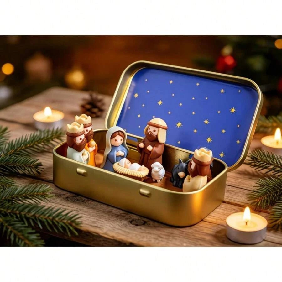 Mini Christmas Nativity Scene Set Portable Pocket Size Holiday Decoration