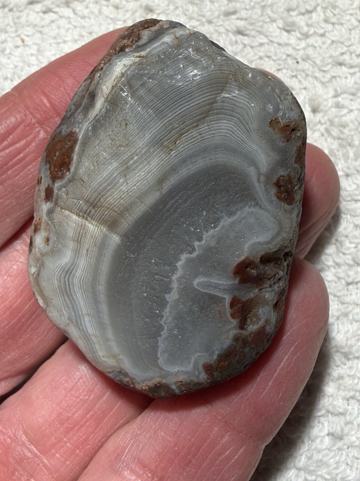 3.1oz Lake Superior Agate- Sunbleach with Fine Banding And Beautiful Husk