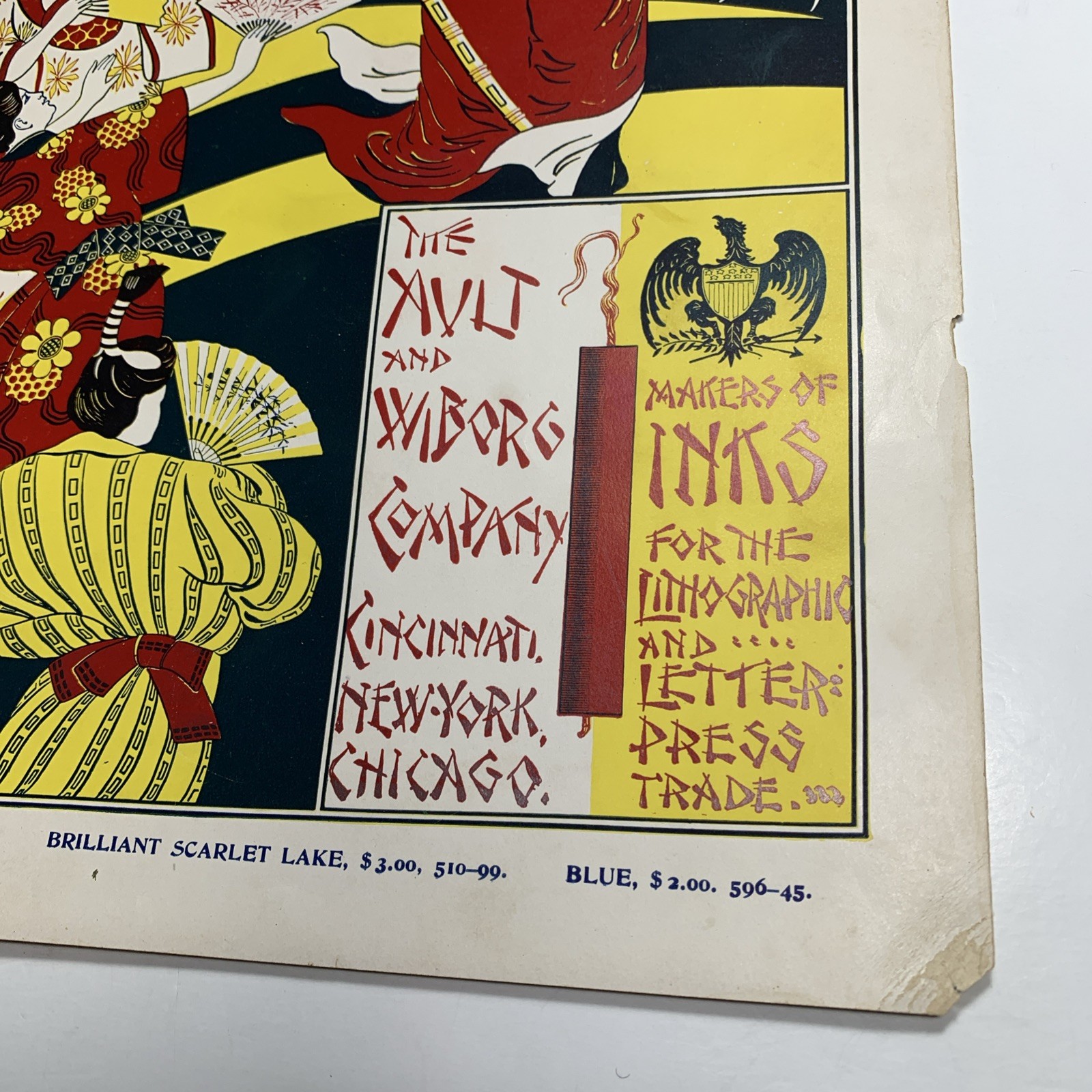 RARE Ault Wiborg Litho Printing INK Poster Sign Original Art Oriental Ladies Man