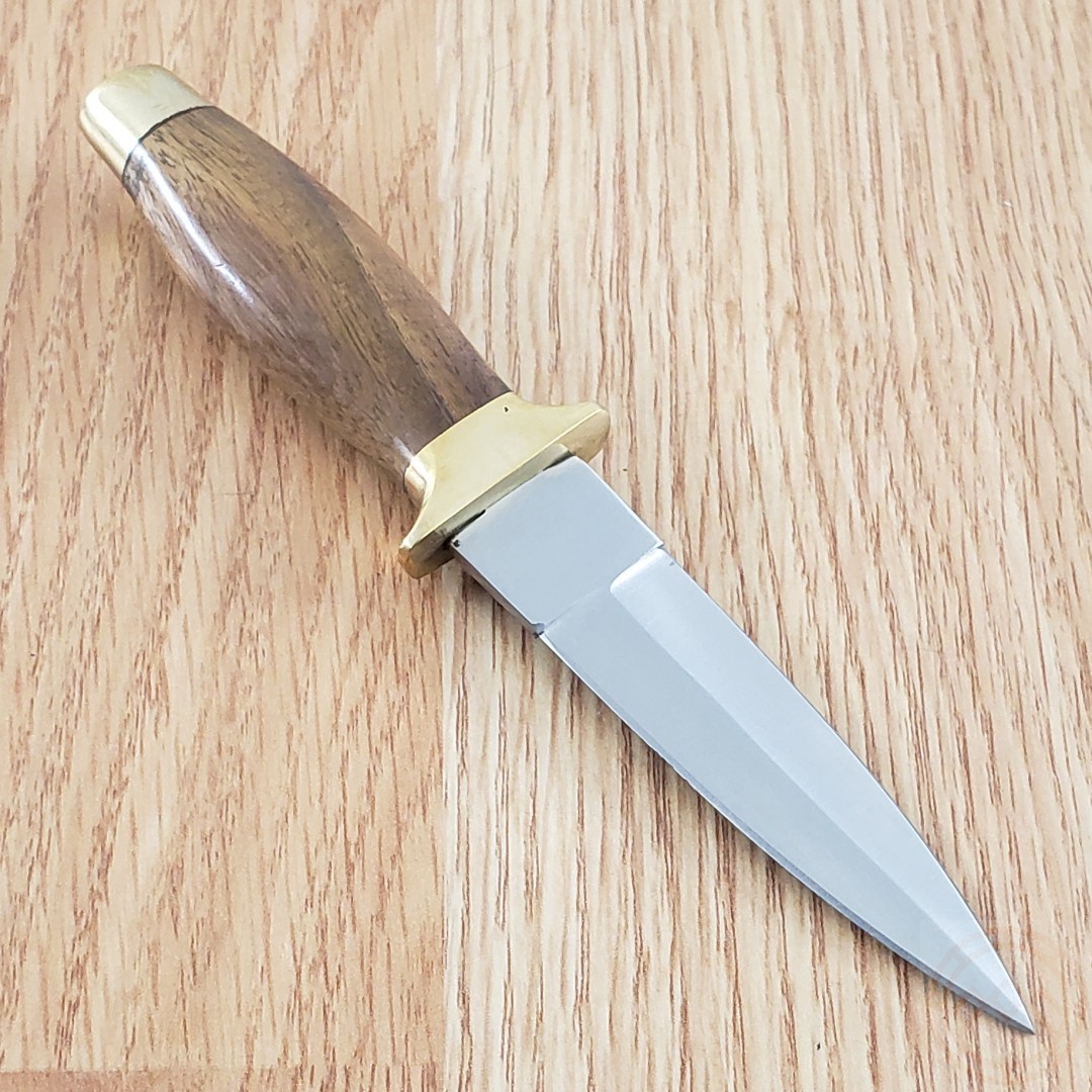 Fixed Knife 3.12″ Stainless Steel Blade Wood/Brass Handle w/Boot Clip Sheath