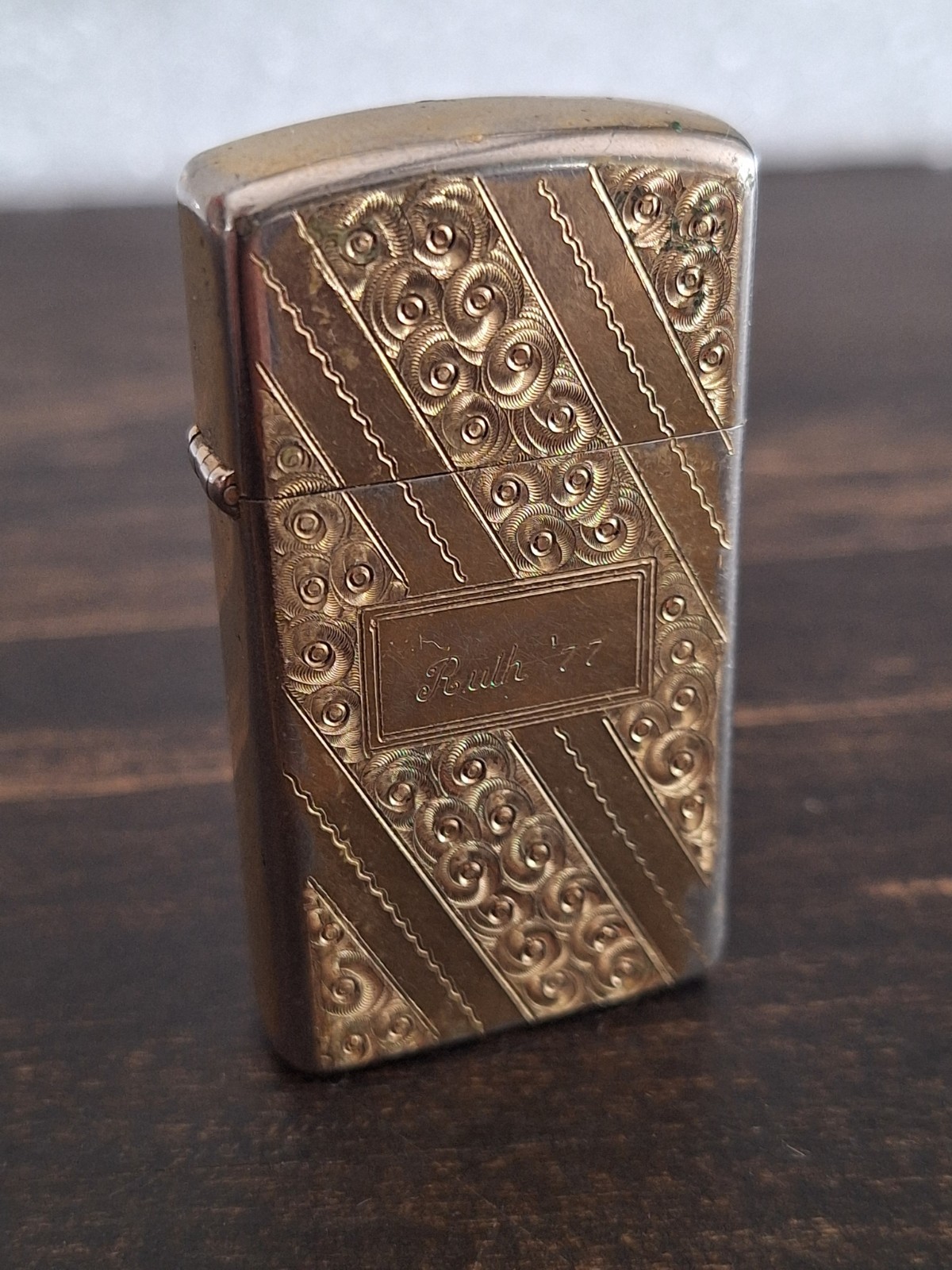 Zippo Lighter Womens Gold Engraved Ruth Shiney Stripes Little Nice Bradford USA
