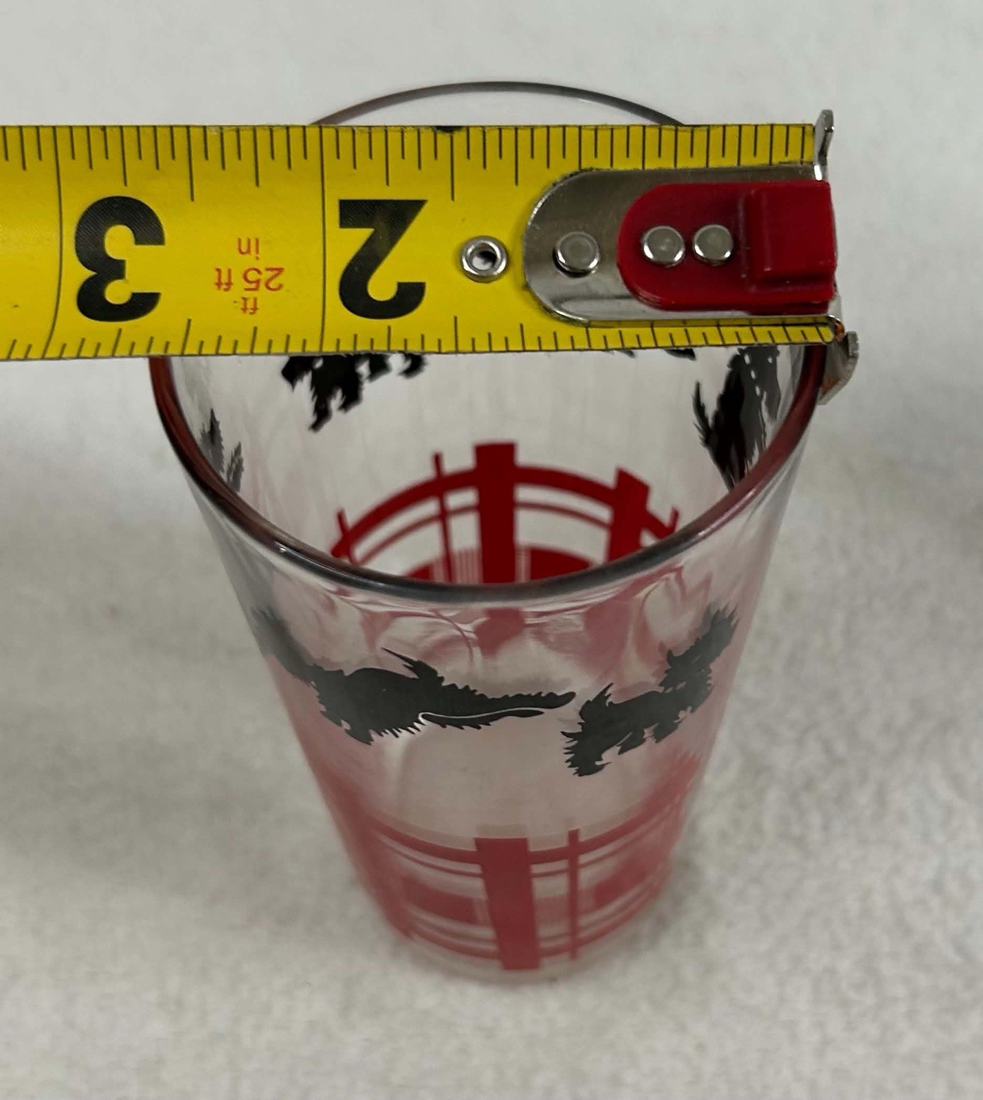 Vintage Federal Glass Scottie Dog Tumblers Set of 2 Red Plaid Tartan MCM 1950s