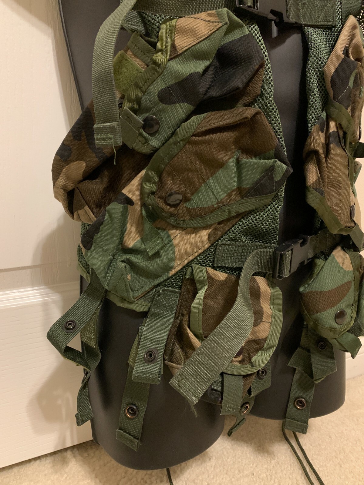 USGI Enhanced Tactical Load Bearing Vest Woodland Camo MADE IN USA (Excellent)