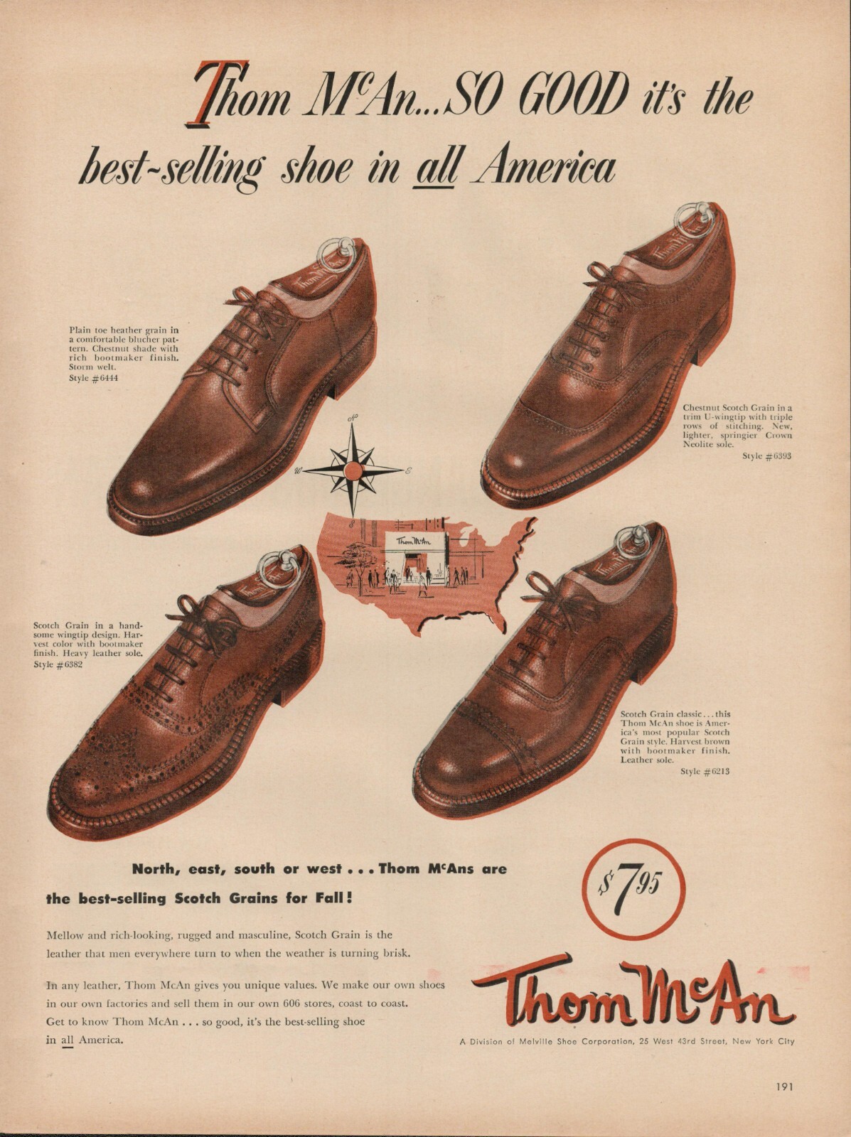 1953 Mens Shoes Fashion Thom McCan Vintage Print Ad 50s Business Casual America