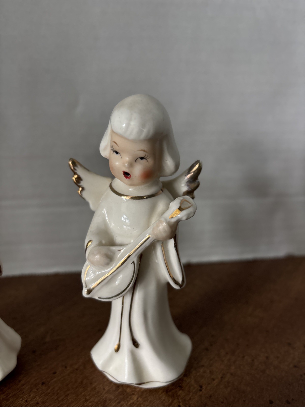 VINTAGE 2 Singing Angels w/ Musical Instruments 1950’s Porcelain Figures 4.75″