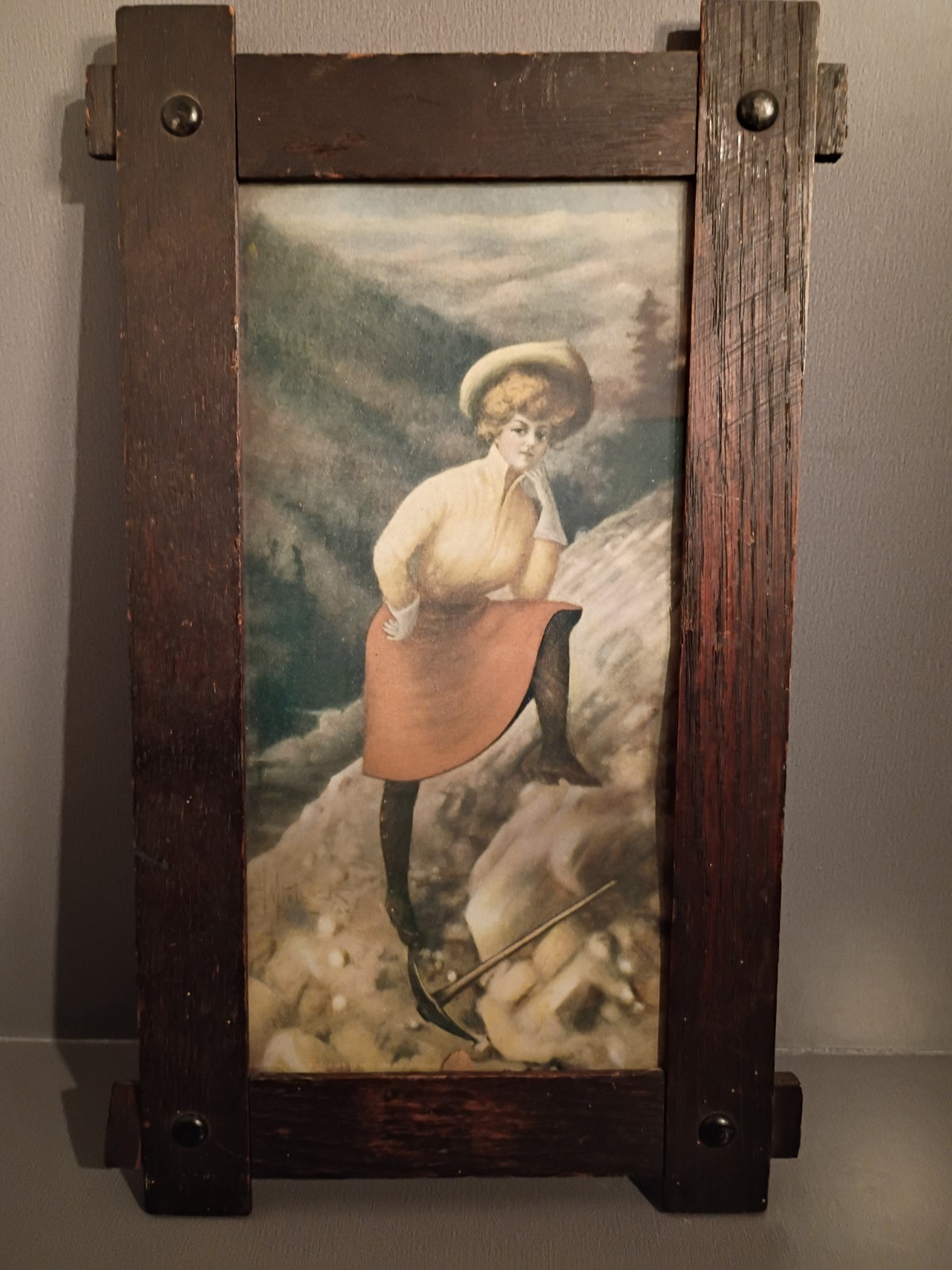 Vintage Wood Frame &Glass Mountain Girl M Pollack 13″ x 7.75″ x .5″ Fit 10″ x 5″