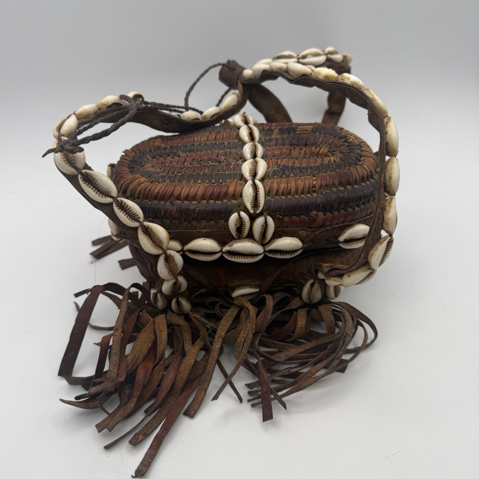 COWRIE SHELL Hausa Trim BASKET- Africa- VINTAGE Ceremonial Bag