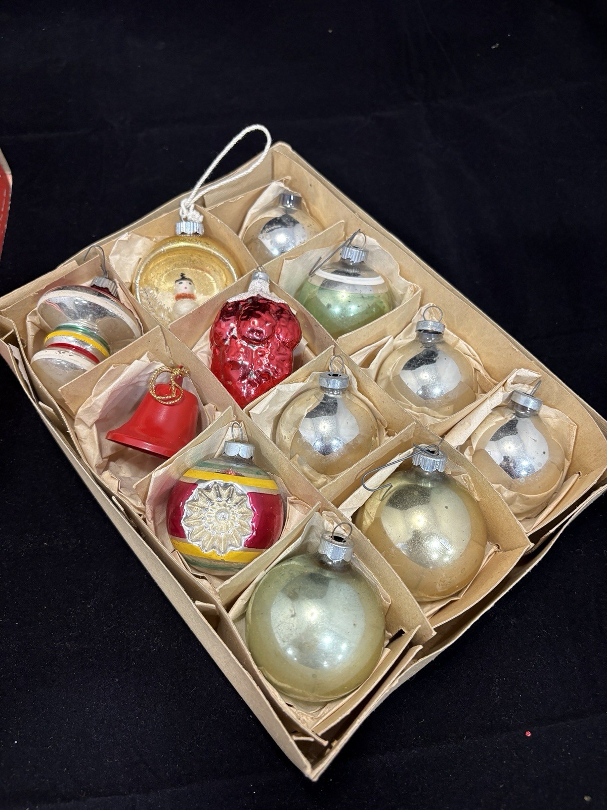 Mercury Glass Christmas Ornaments Mixed Box Lot 12 Pc Vintage MCM