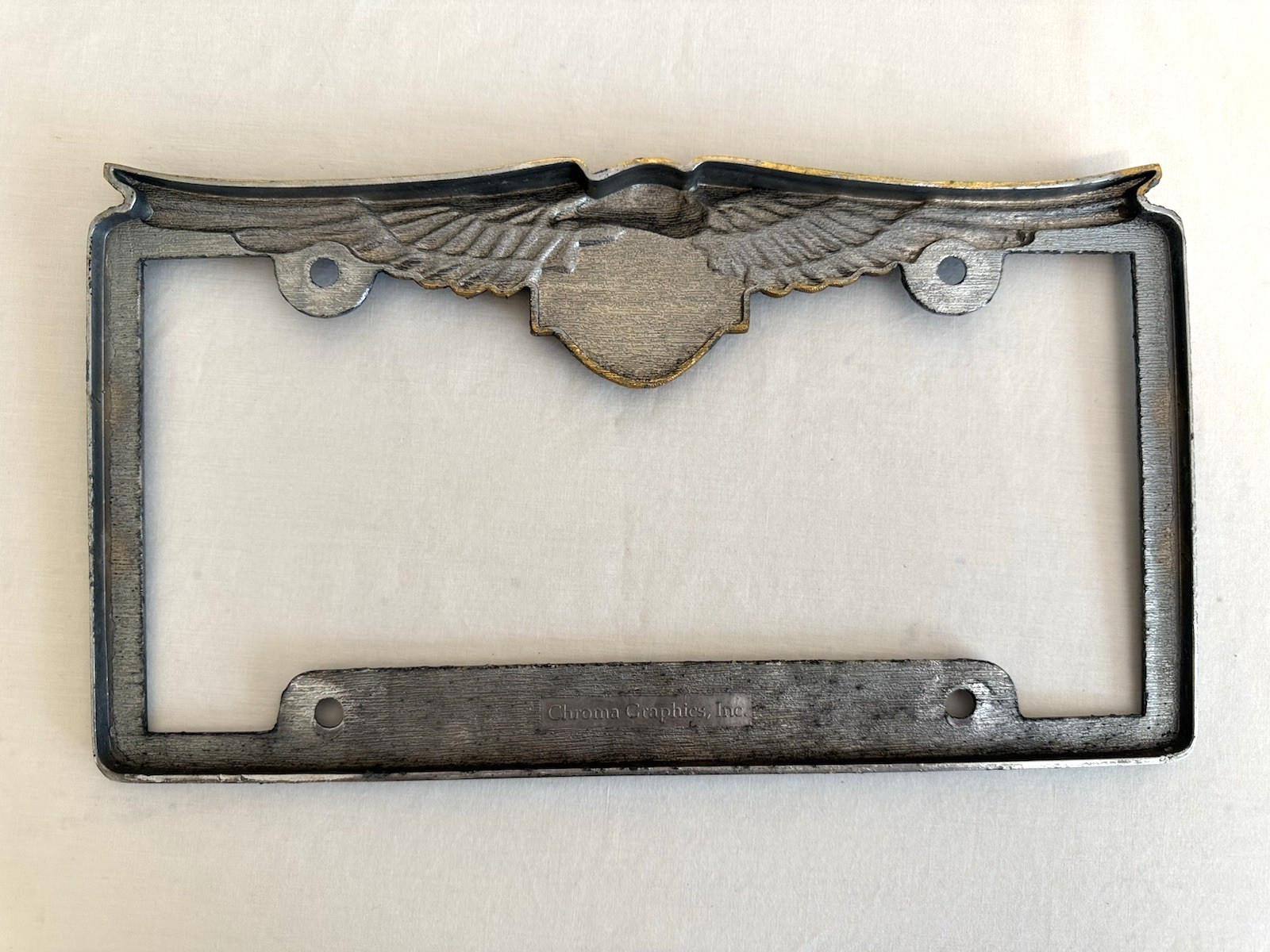 Vintage Harley Davidson Chrome License Plate Frame Gold Silver Chroma Graphics