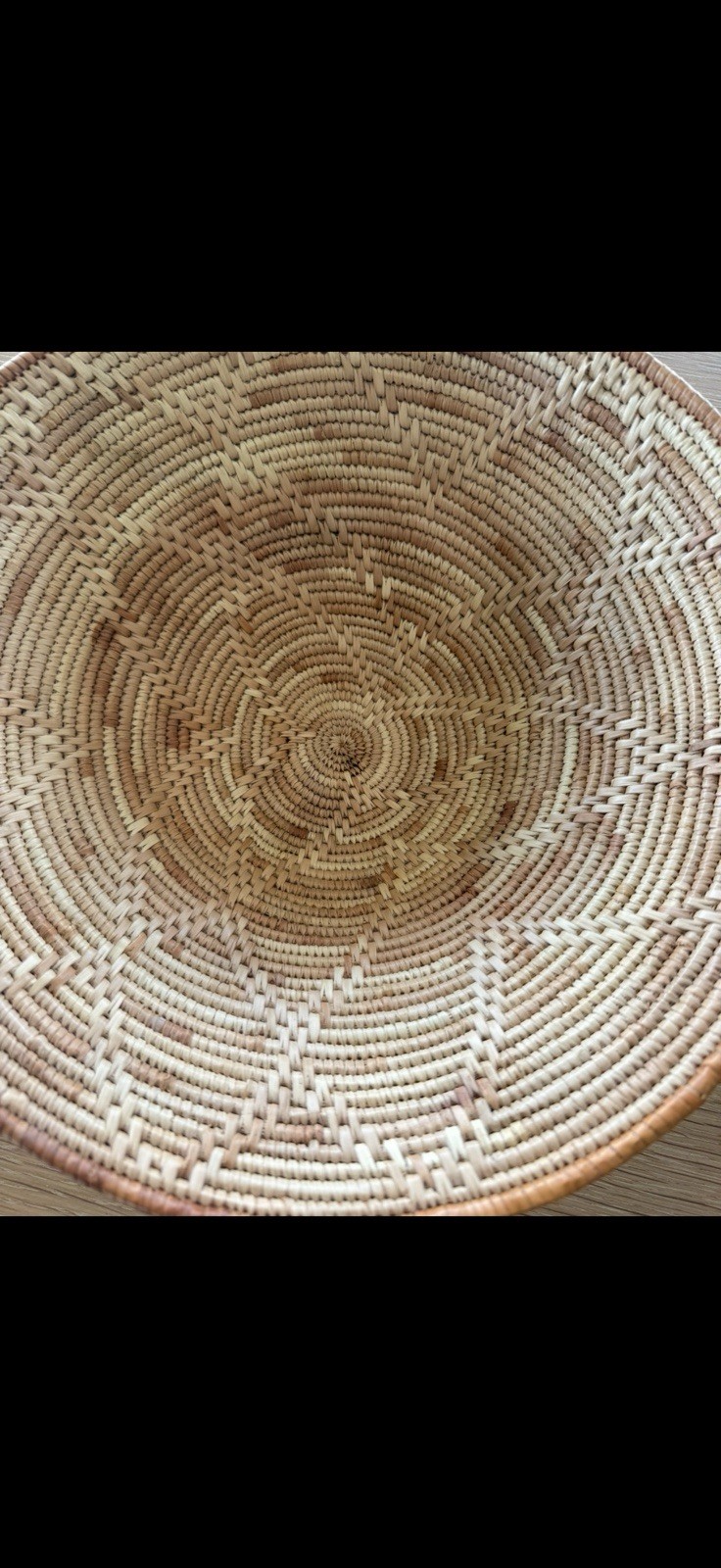 Brown Beige Handmade Hand Woven Native American Basket Coil Round Decor