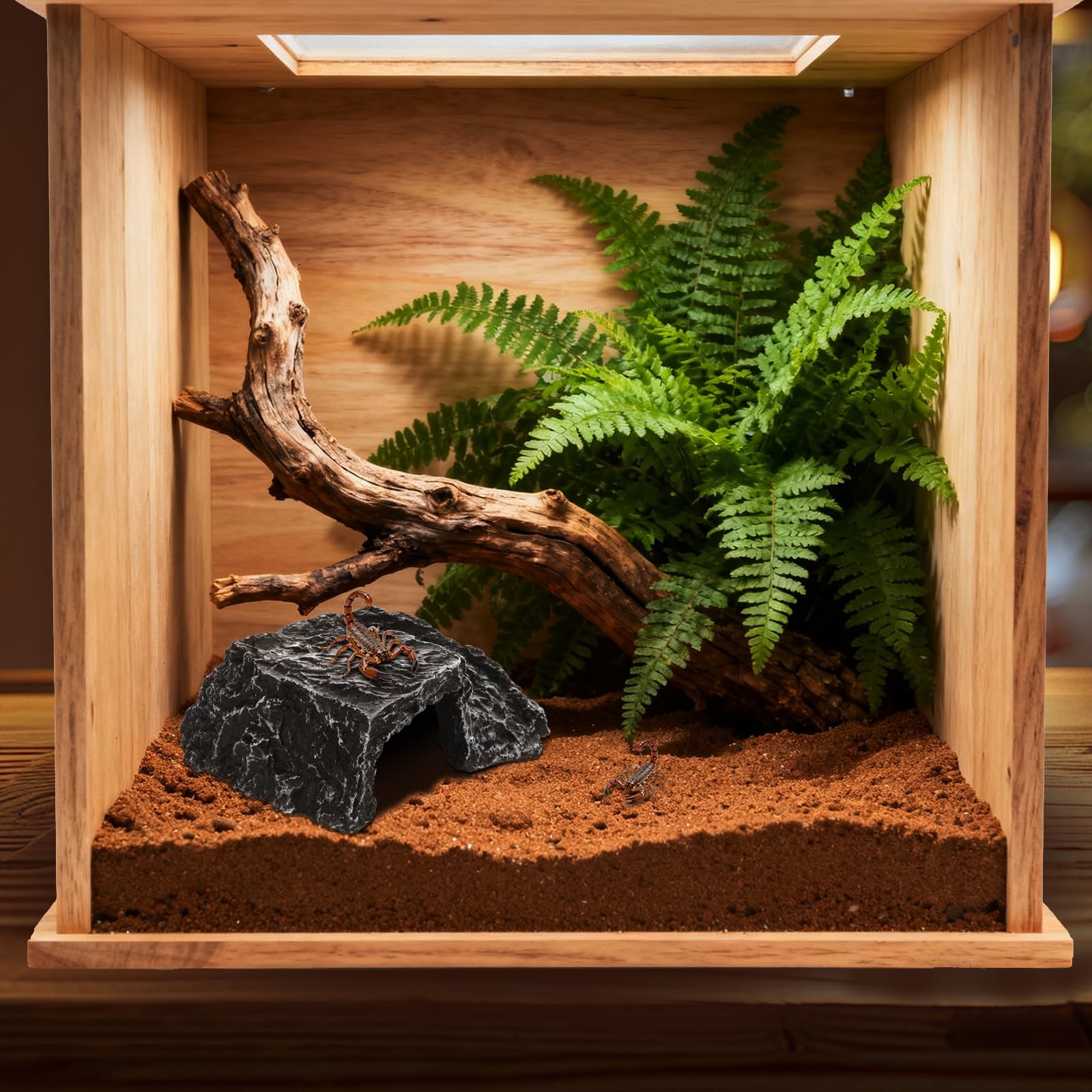 Small Reptile Hide Snake Hideout, Easy to Clean Habitat Decor Black-Small