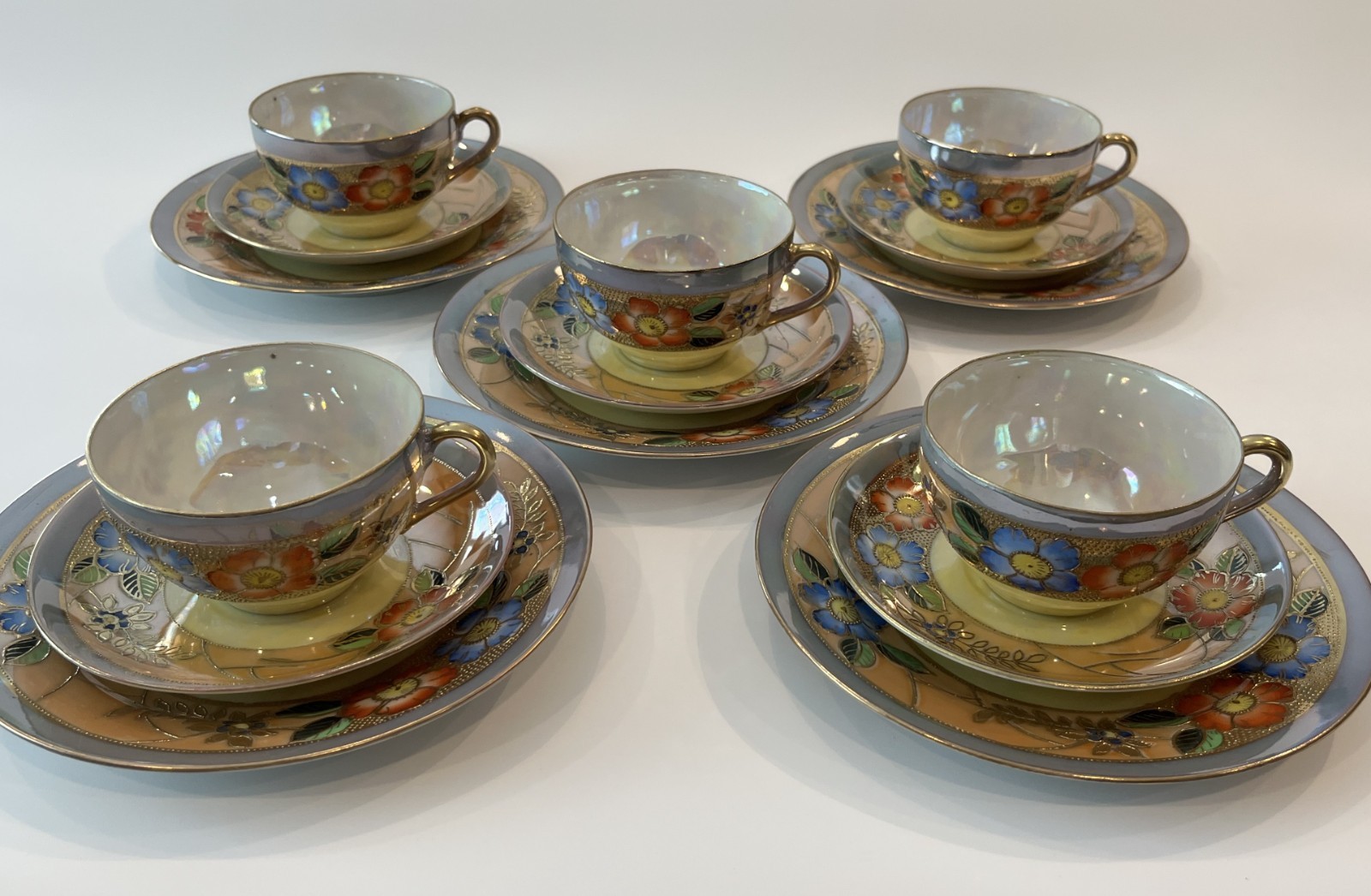 Takito Art Deco Floral Lusterware Gold Moriage Hand Painted 15 Piece Set