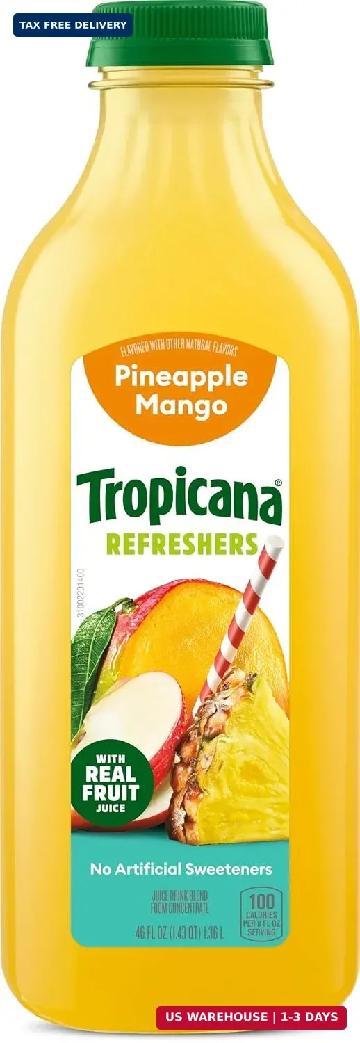 Tropicana Refreshers Pineapple Mango Juice Drink, with Real Fruit Juice, 46 fl o