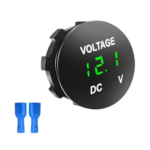 DC 12V 24V Voltmeter Gauge, Waterproof Car Voltage Meter LED Digital Green