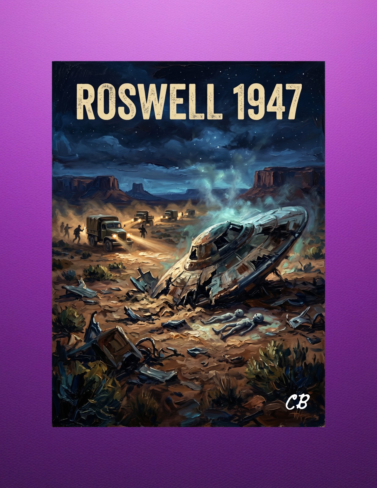 Roswell 1947 UFO Crash | ACEO Art Card | UAP Case | Alien Bodies Folk Art