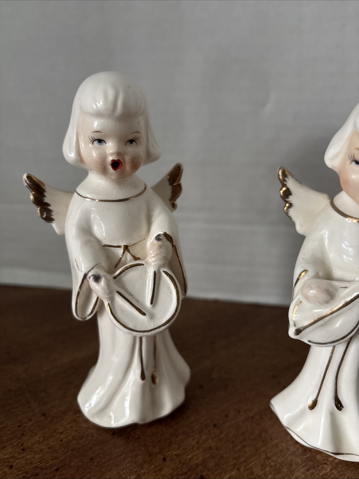 VINTAGE 2 Singing Angels w/ Musical Instruments 1950’s Porcelain Figures 4.75″