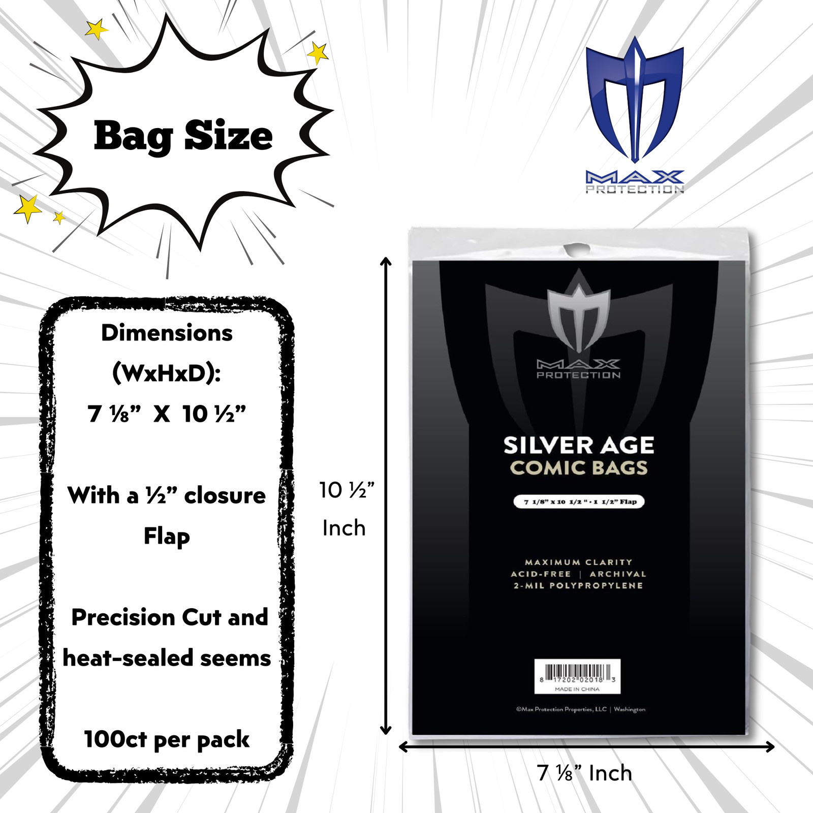 1000 Max Pro Silver Age Comic Book Poly Bags – 7 1/8 X 10 1/2 -Archival Safe