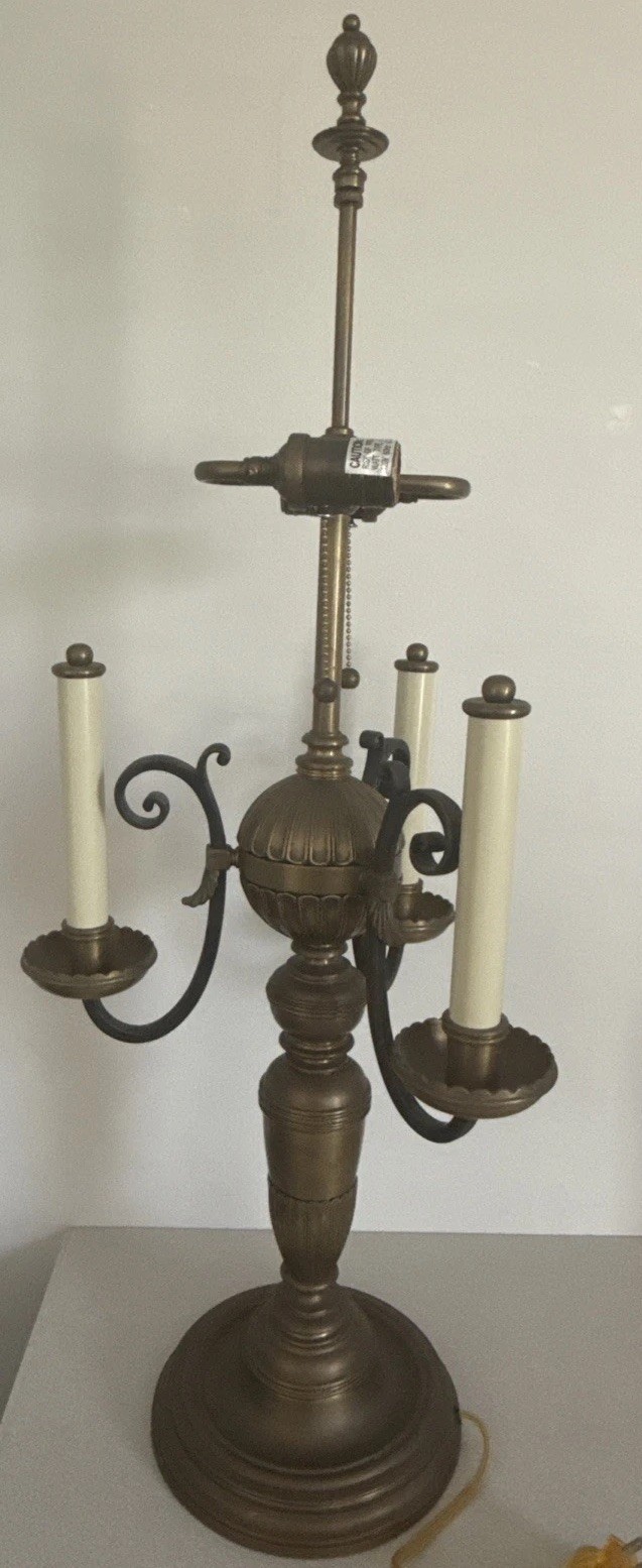 VTG Decorative Crafts Inc 3 Faux Stem 2 Light Brass Table Lamp 33” Tall 1930’s