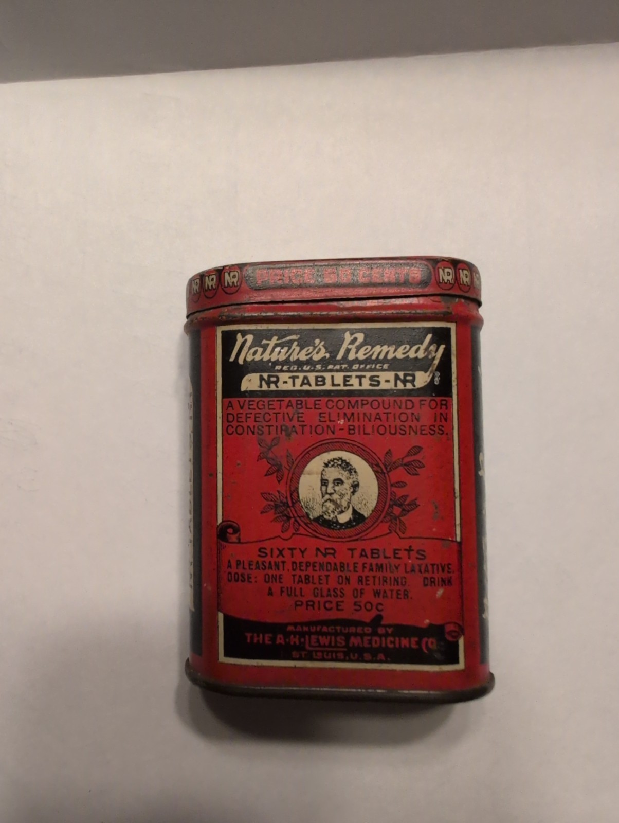 Antique Natures Remedy Tin A H Lewis Medicine Co. St. Louis New Style Pack 18.99