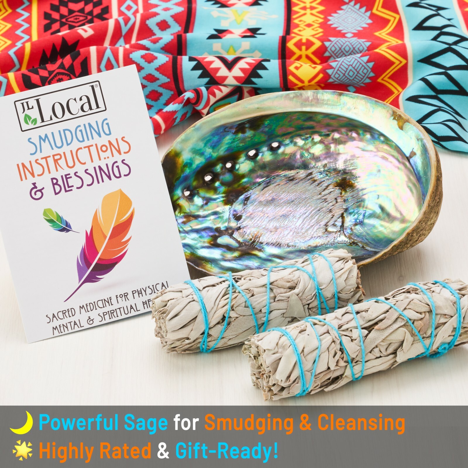 White Sage Smudge Stick Smudge Kit with Abalone Shell | Sage Bundle Smudging Kit
