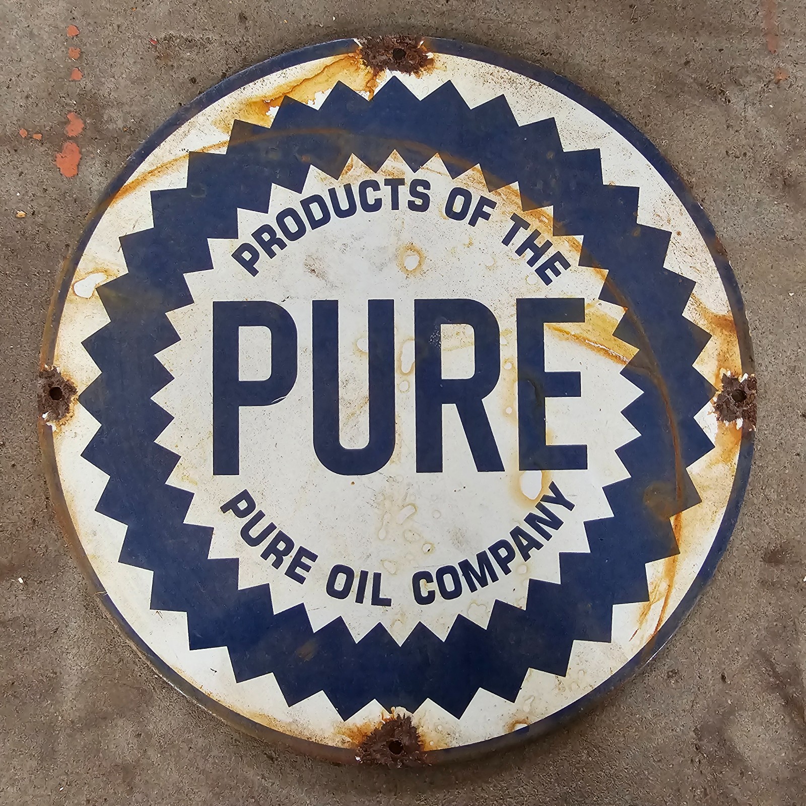 VINTAGE PURE PRODUCTS OLD US GASOLINE OIL GAS PUMP ENAMEL PORCELAIN SIGN