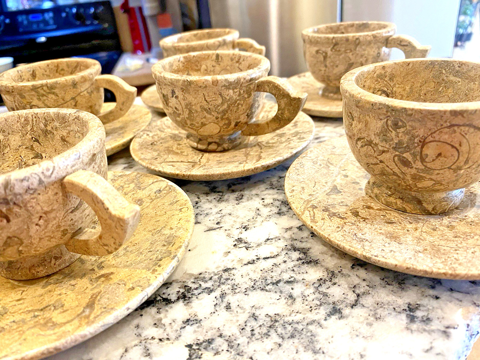 Beautiful Onyx Marble 16 Piece Espresso/tea 6 Cups & Saucers, Suga, Creamer