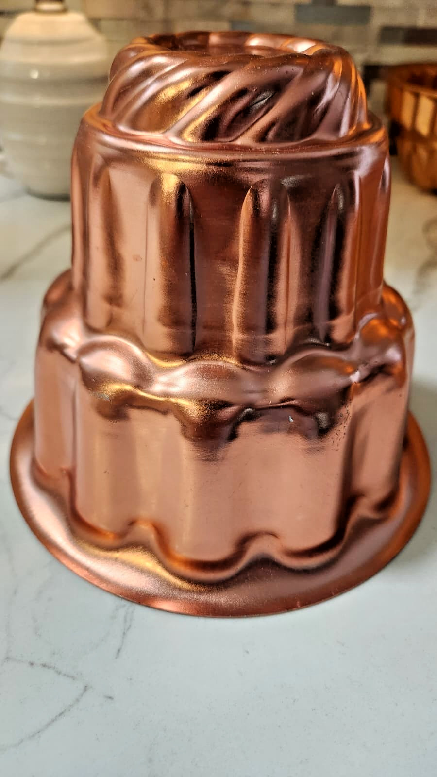 Vintage Copper Gel Mold Cake Pan Baking Dish Kitchen Wall Decor tower Vintage 6”