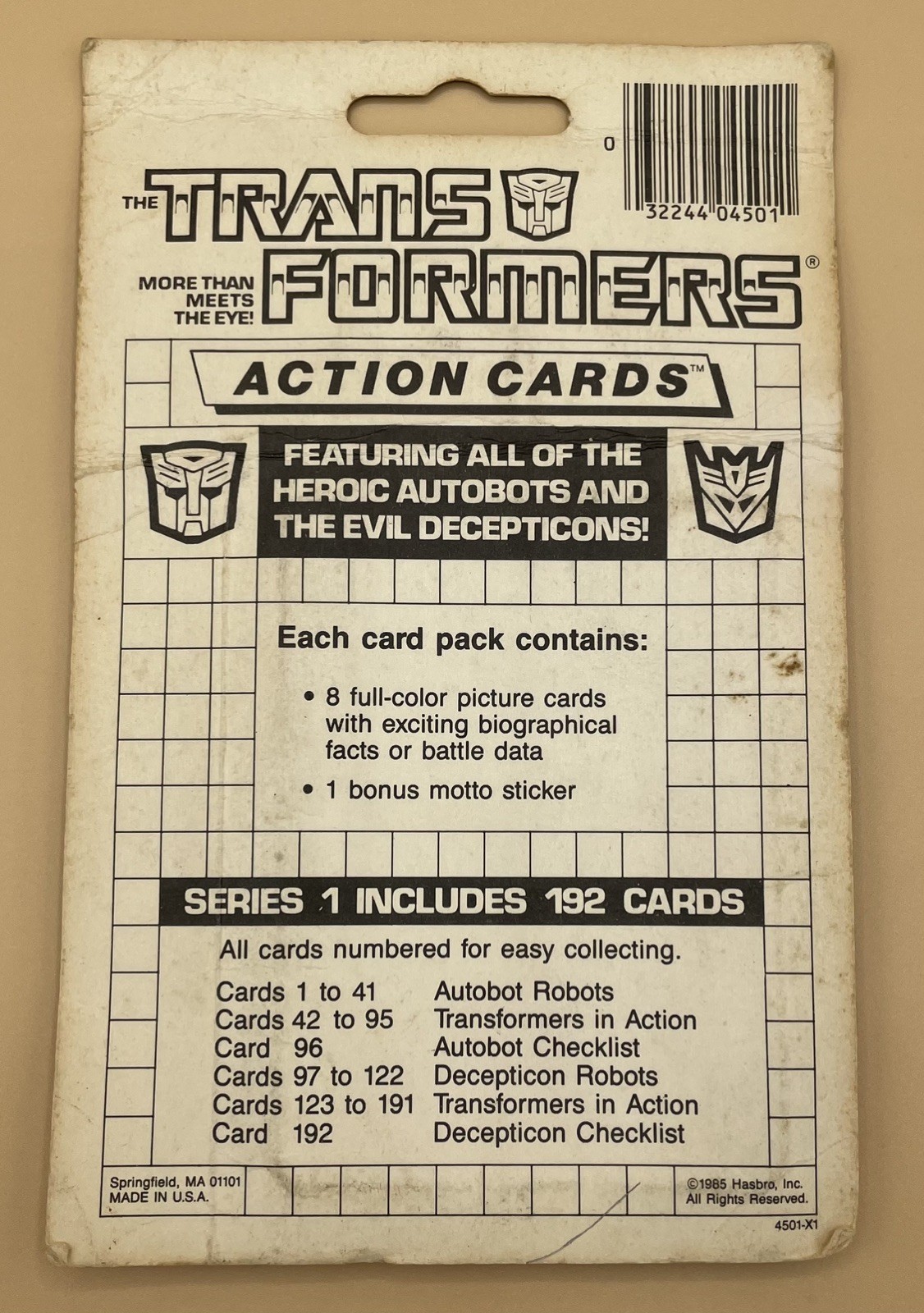 1985 Transformers G1 Action Cards Pack Series 1 Hasbro Jazz (Heavy package wear)