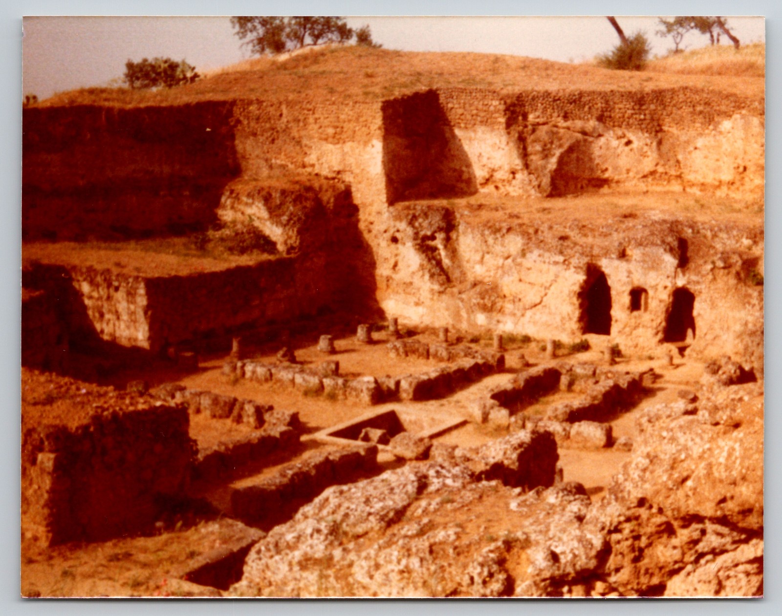Vintage Color Photo Roman Necropolis Wide View Excavated Tombs Ruins Spain