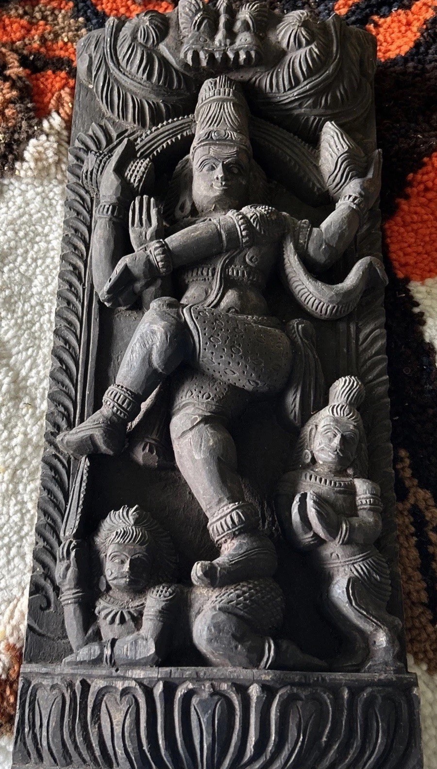 Antique Wooden India Lord Dance Shiva Hand Carved Statue Temple Frieze 20x9x3”