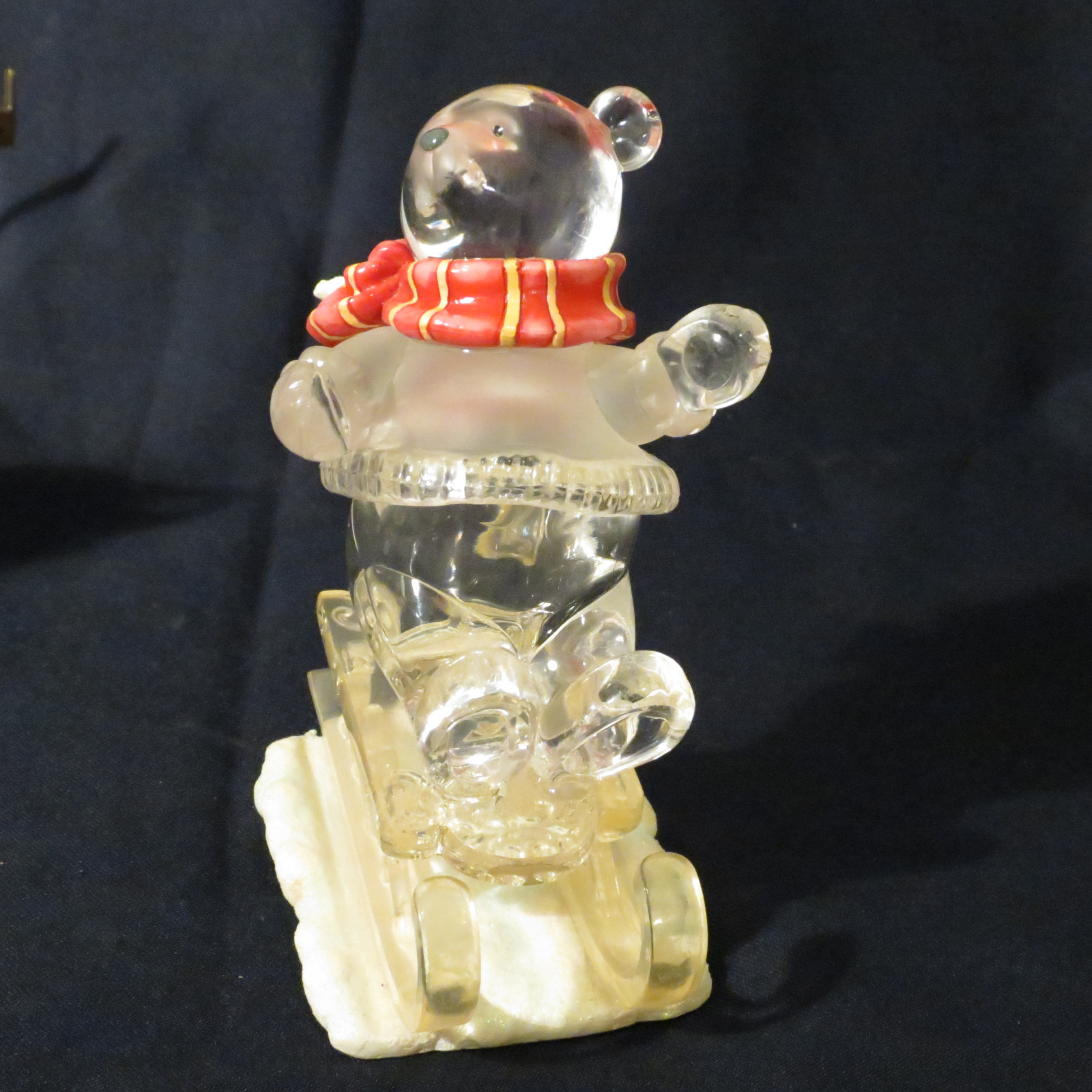 Christmas or Winter Acrylic Clear Teddy Bear Figurine on Sled
