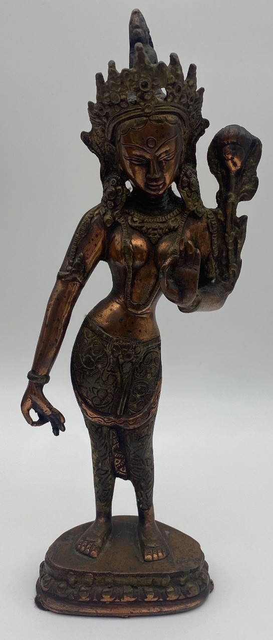 Vintage Solid Bronze Copper Alloy Standing Goddess Tara Statue 12”