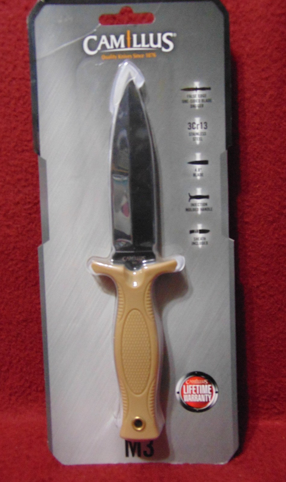 CAMILLUS M3 Fixed Blade Knife 9.4″ w/ Tan Handle & Black Sheath 4.8″ Blade NEW