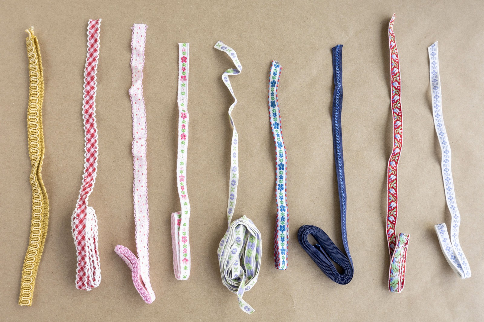 Vintage 1970s Woven Boho Embroidered Flower Fabric Trim Ribbon Lot Sewing Crafts