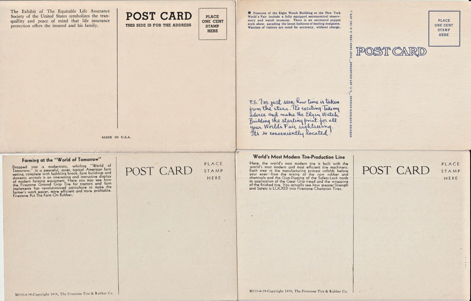 4 1939 New York World’s Fair Postcards