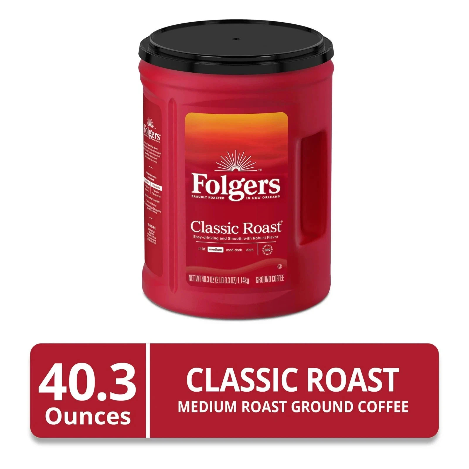3 Pack Folgers Classic Roast Ground Coffee, Medium Roast, 40.3 oz Canister, NEW