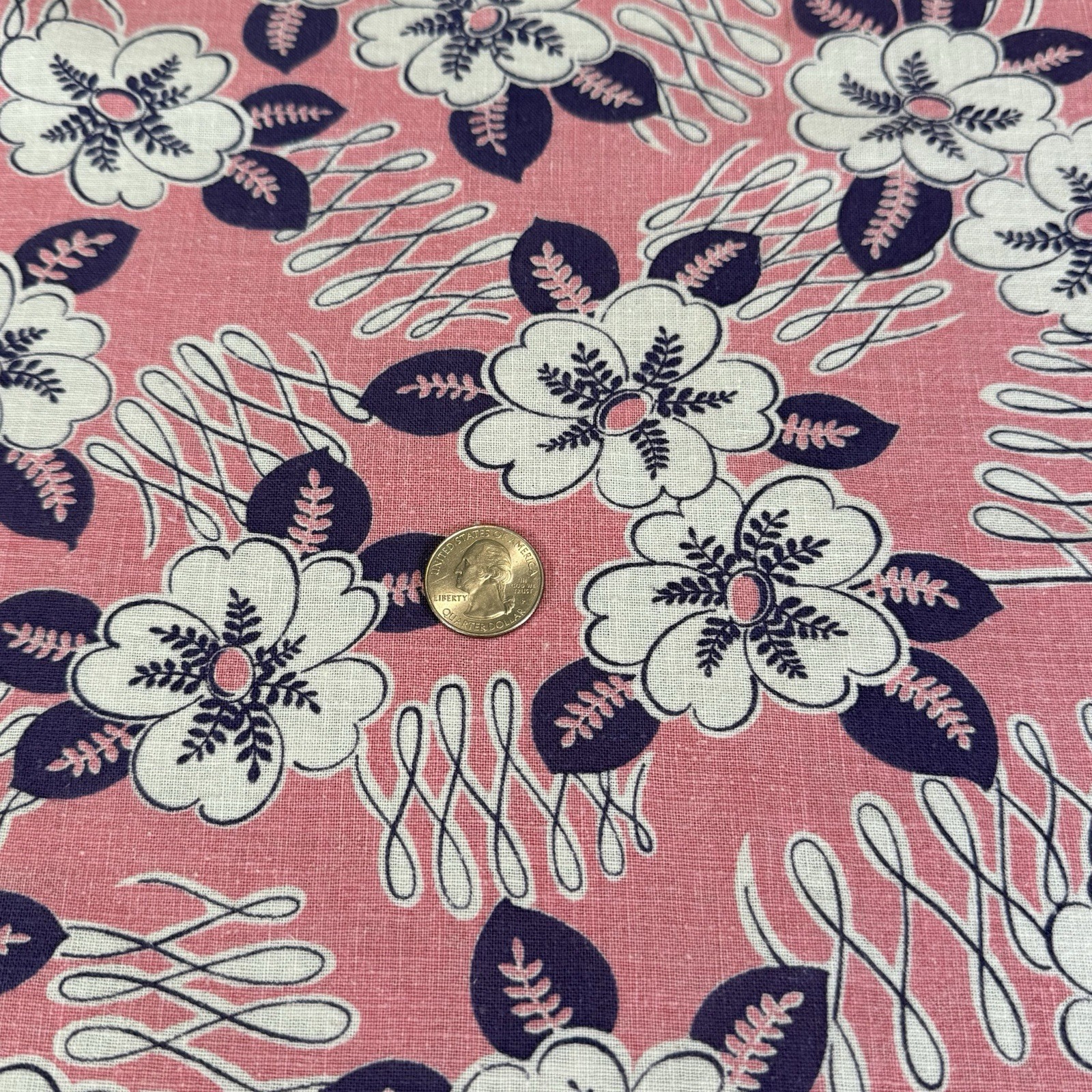 Vtg Floral Feed Sack Purple White Pink Feedsack 42″ x 36″ Feedsack
