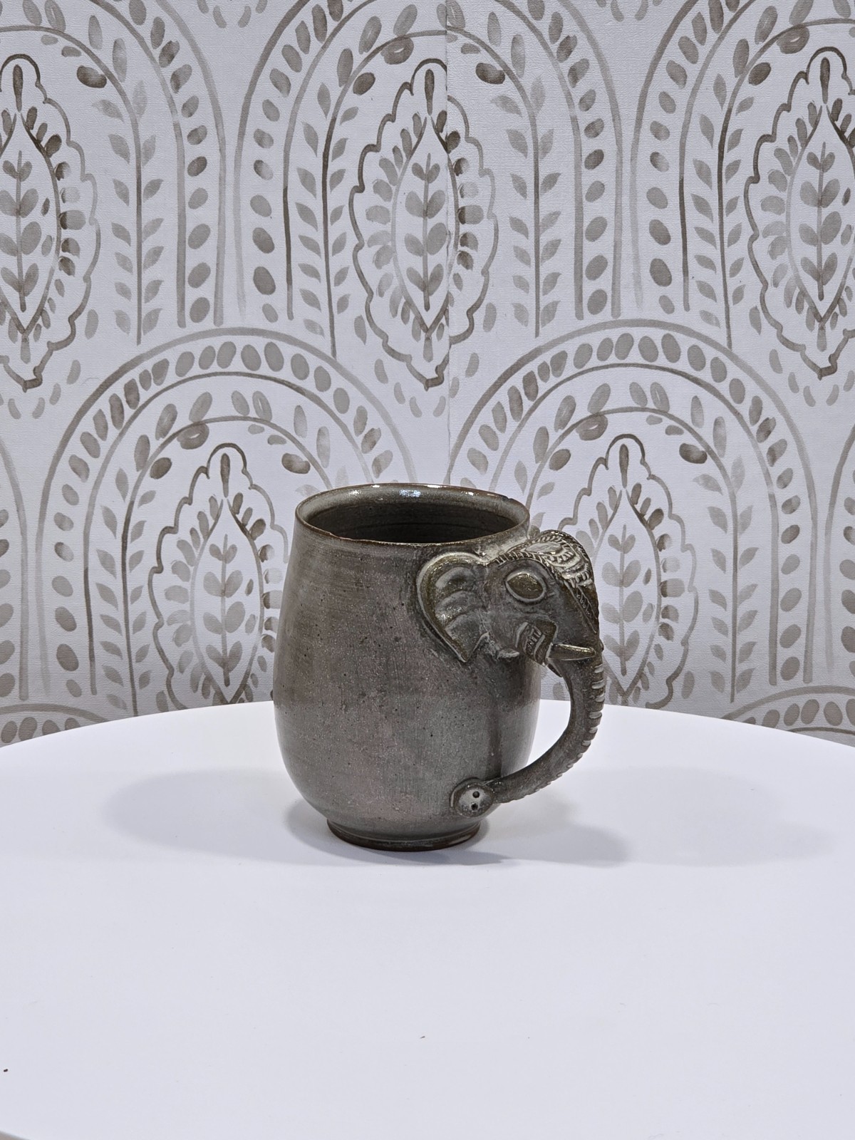 Vintage Cambodia Khmer Handmade Stoneware Ceramic Mug Elephant Hand Thrown