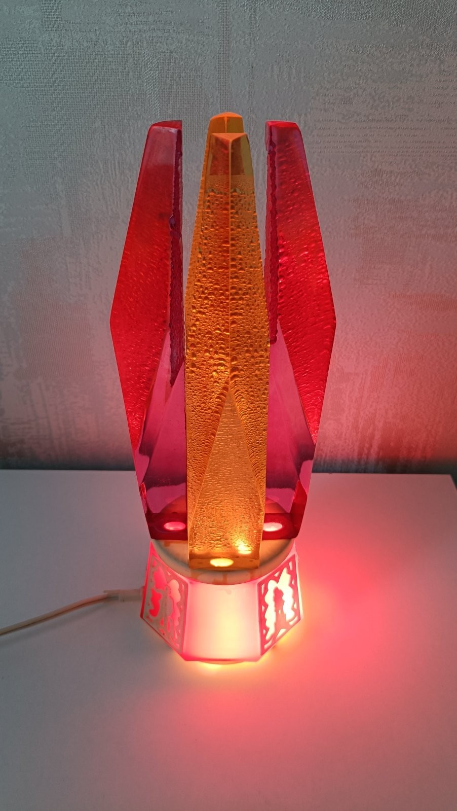 Soviet Vintage USSR Rare Night Lamp Crystals Fire Falme 1970s Retro