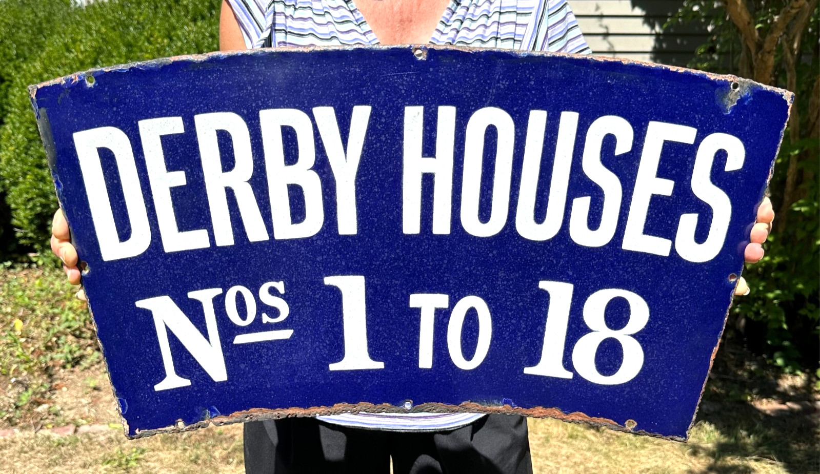 Antique 19th Century Porcelain Sign Derby Houses Apartments Blue Cobalt Tourism