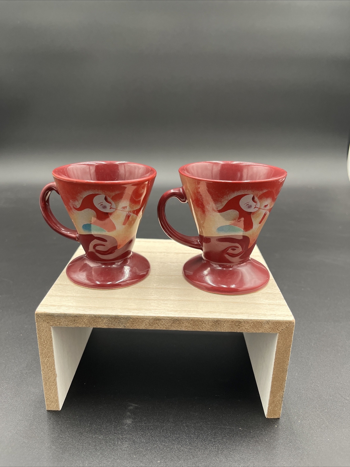 Vintage Linda Frichtel Signed 1999 Mardi Grad Frangelico Espresso Cup ~ Set Of 2
